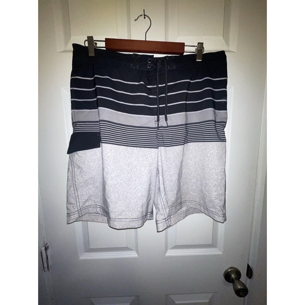 George Mens Swim Trunks Size Large Black White Gray